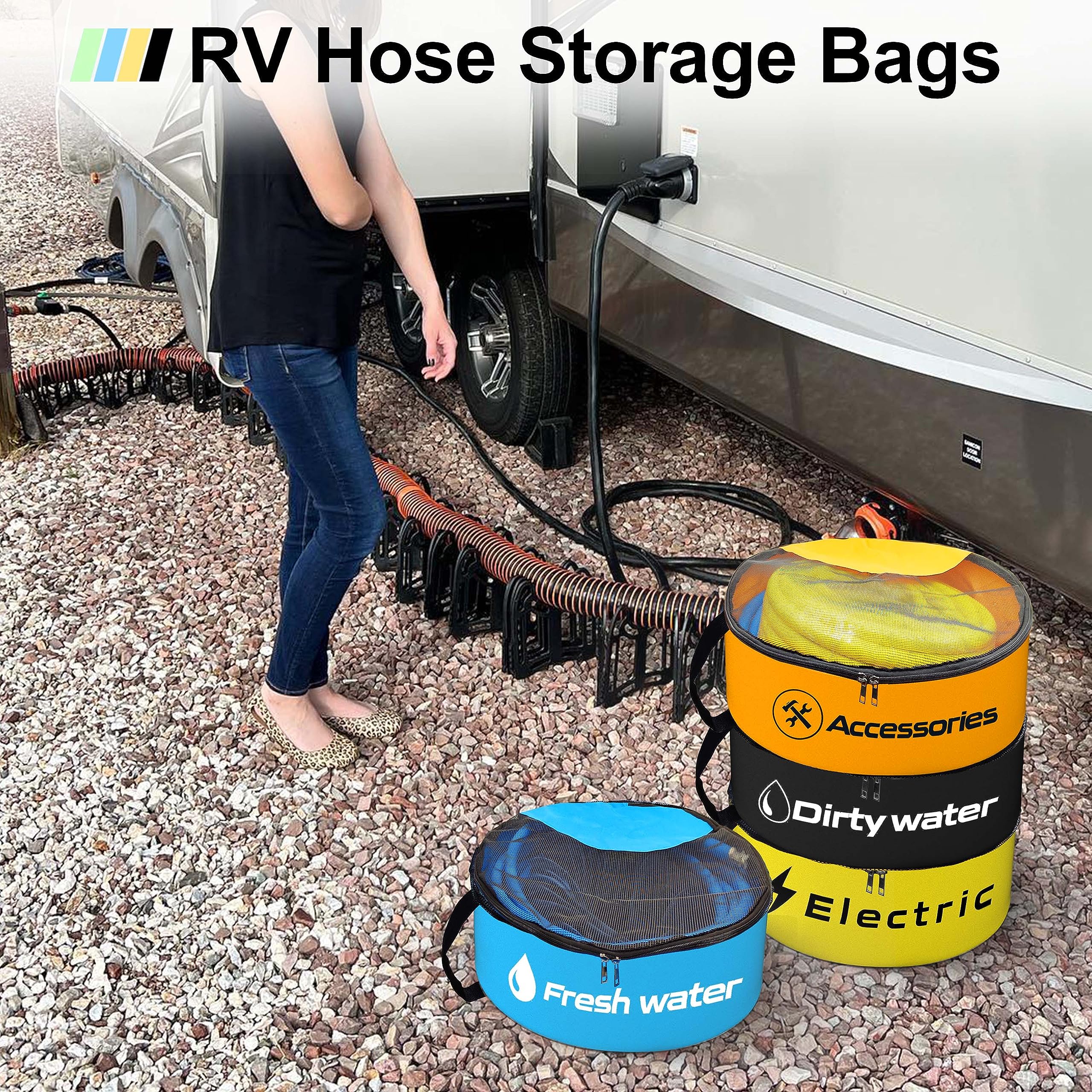 CircleRoad bag hung on RV hook demonstrating easy access and space-saving benefit