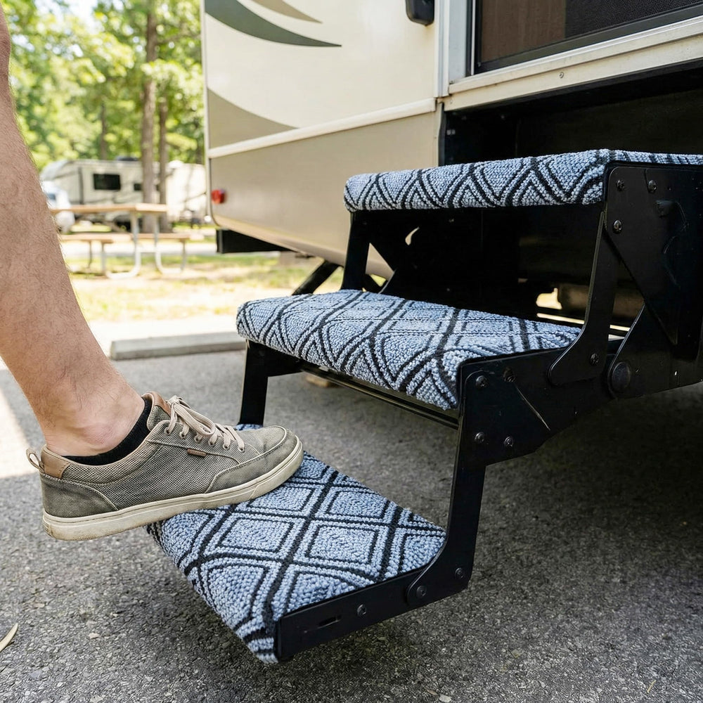 CircleRoad step cover next to ruler showing fit for 8–11 inch depth