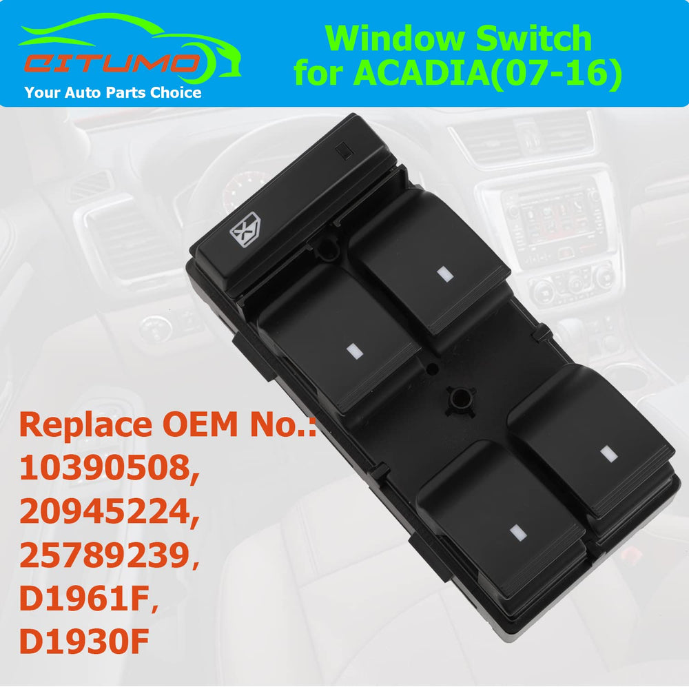 Citumo switch installed in GMC Acadia door showing seamless replacement benefit