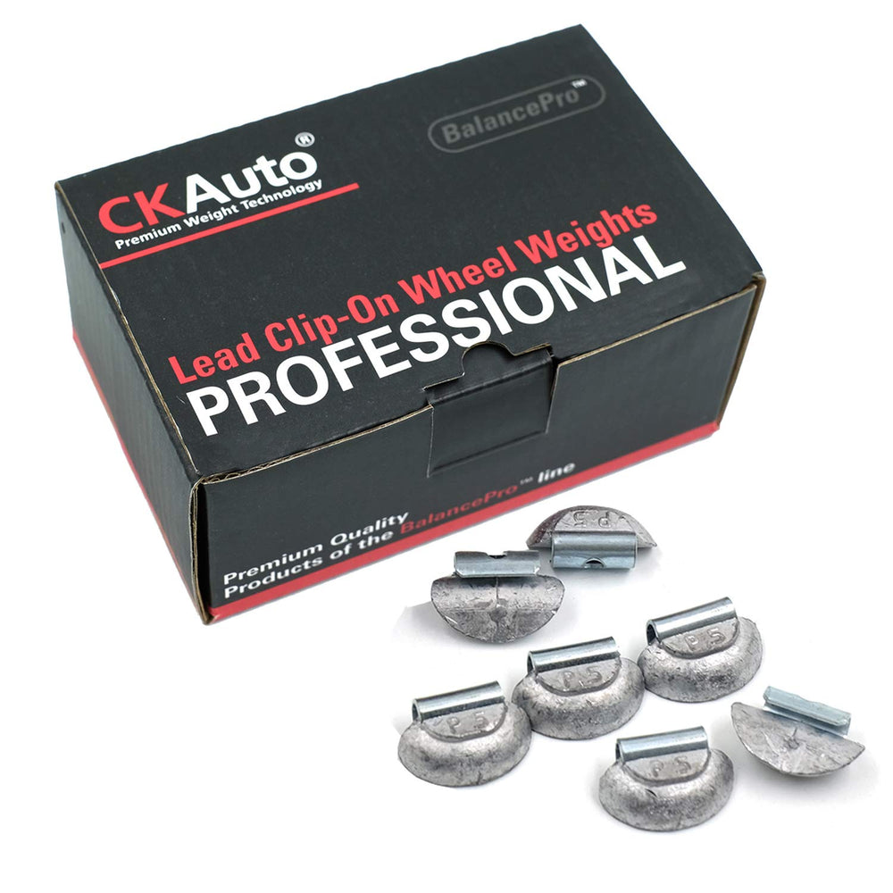 CKAuto front box of 50 P 0.5 oz lead clip-on weights showing packaging and count, reliable supply