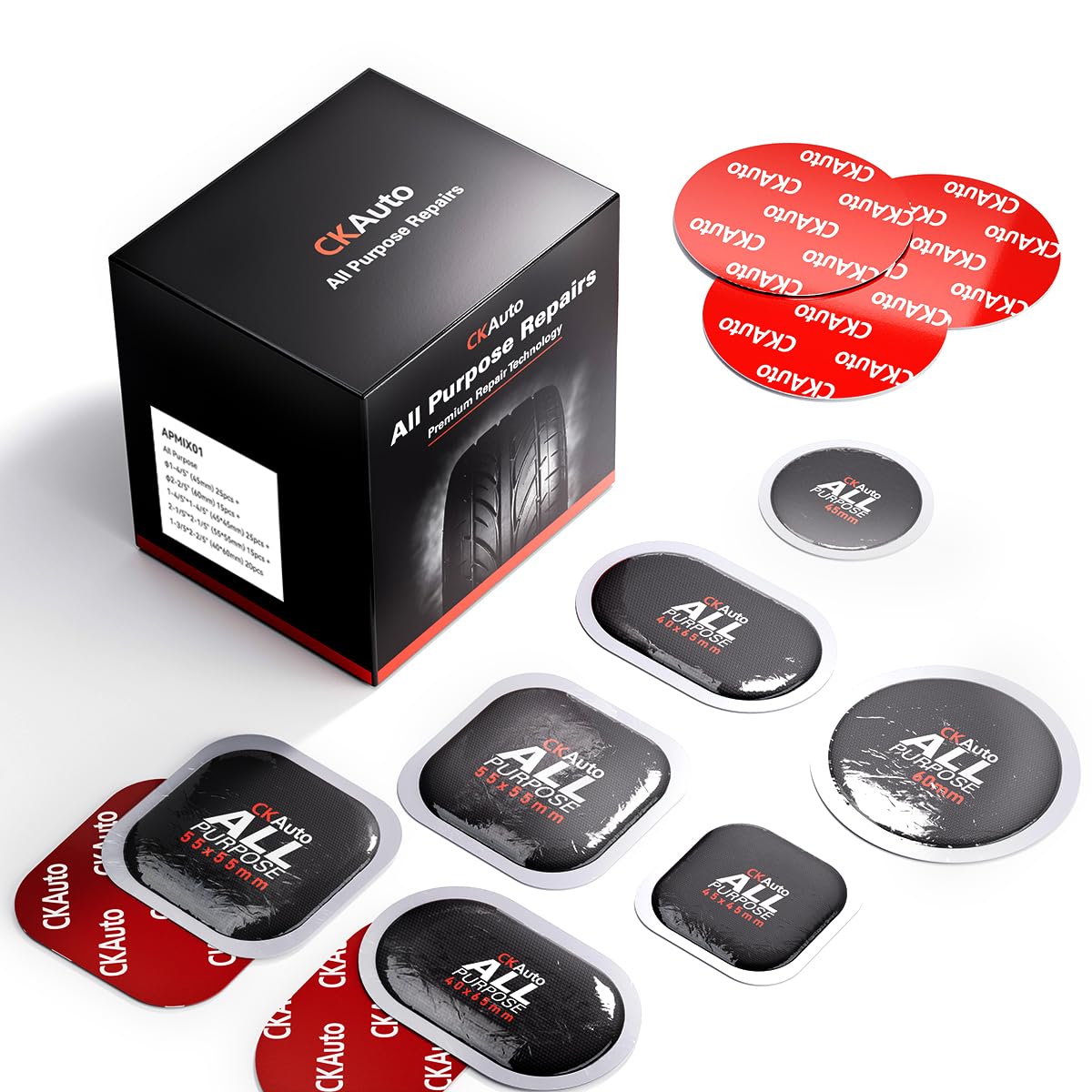 CKAuto front packaging showing full 100-piece patch kit and contents benefit convenience