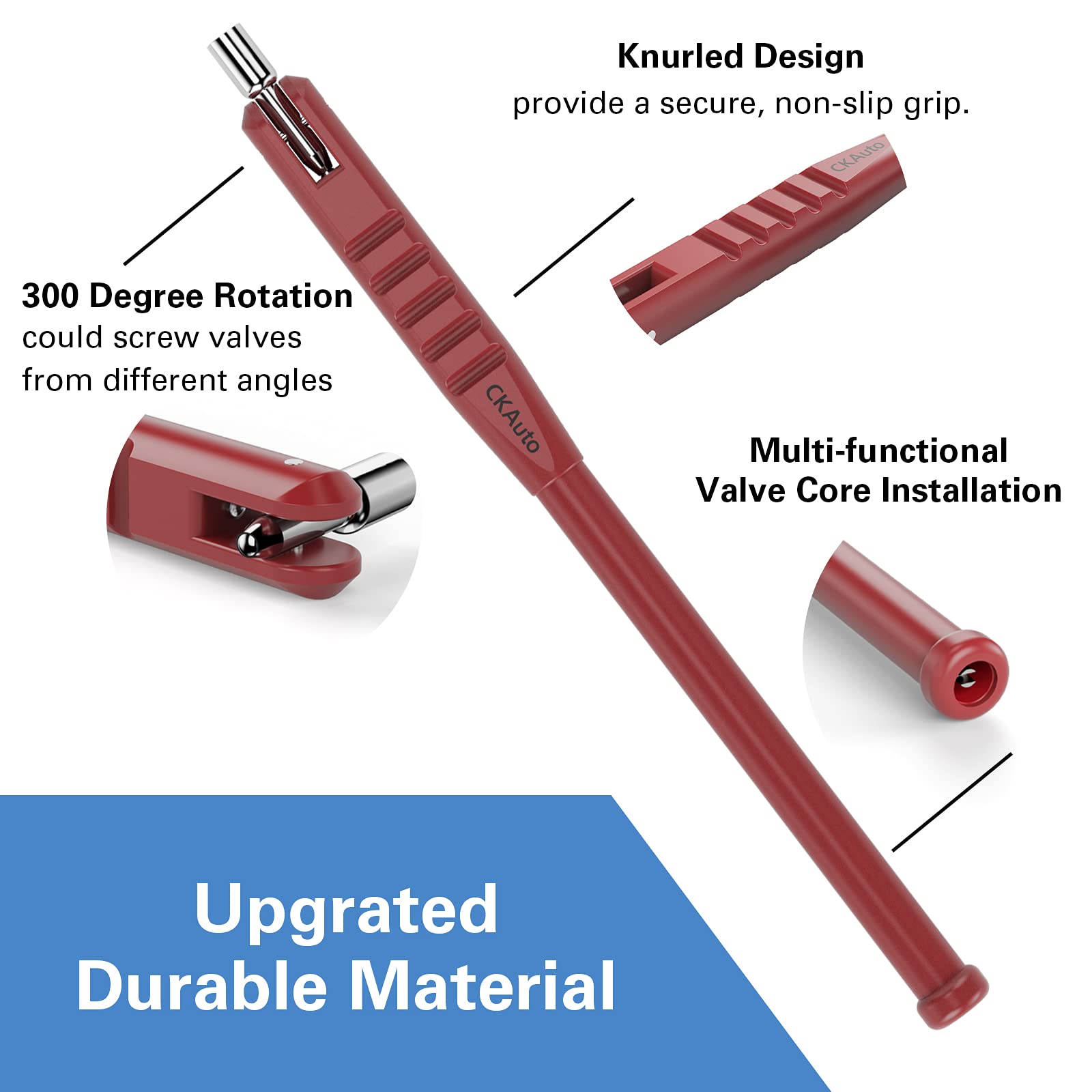 CKAuto tool in use on a car wheel installing valve stem, enables safe scratch-free work
