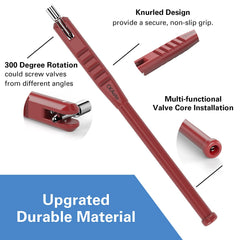 CKAuto tool in use on a car wheel installing valve stem, enables safe scratch-free work