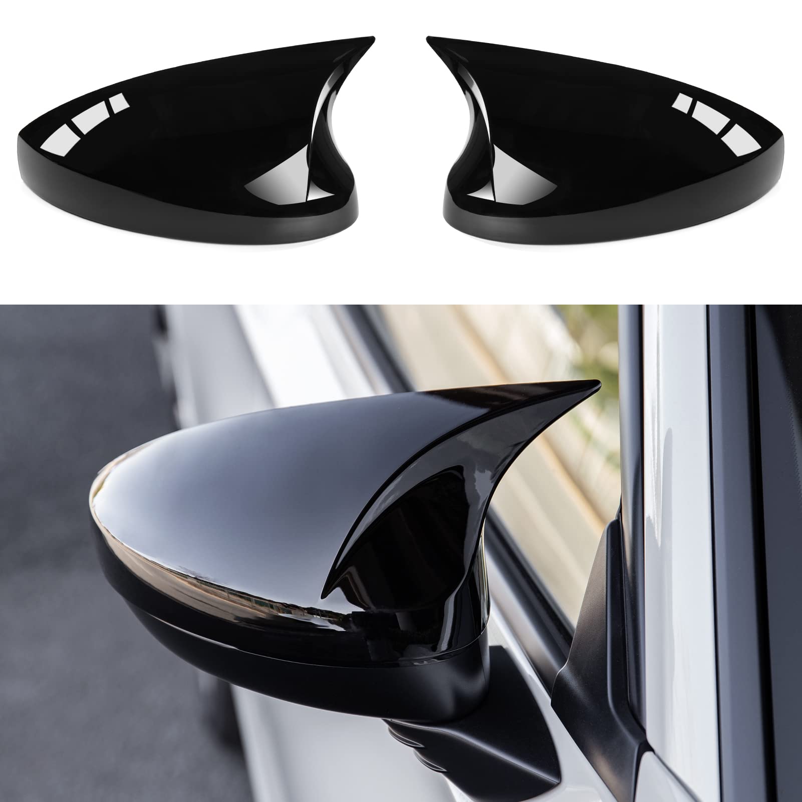 CKE glossy black mirror cover front view showing sleek styling and curb appeal