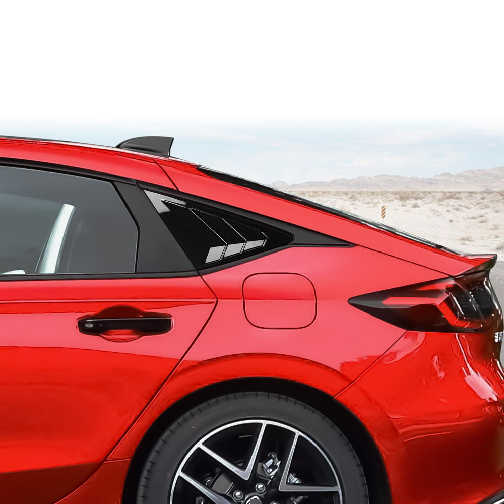 CKE louver installed on Civic hatchback side profile improving appearance