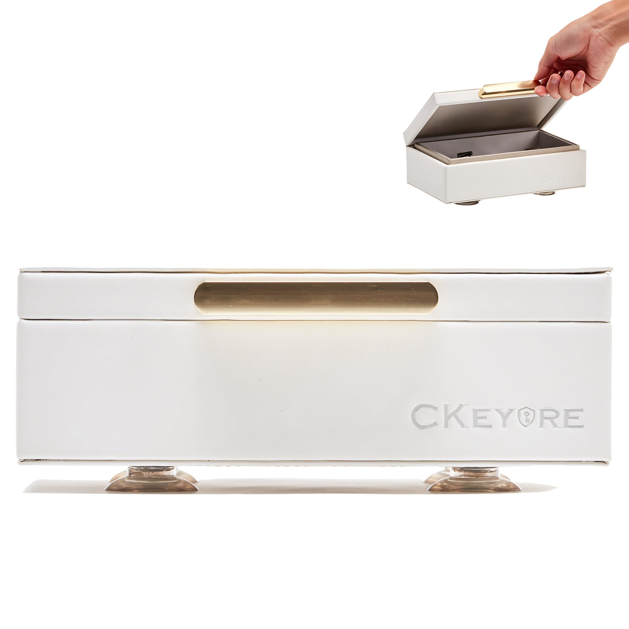 CKEYRE front view of white key box showing compact secure design and curb appeal