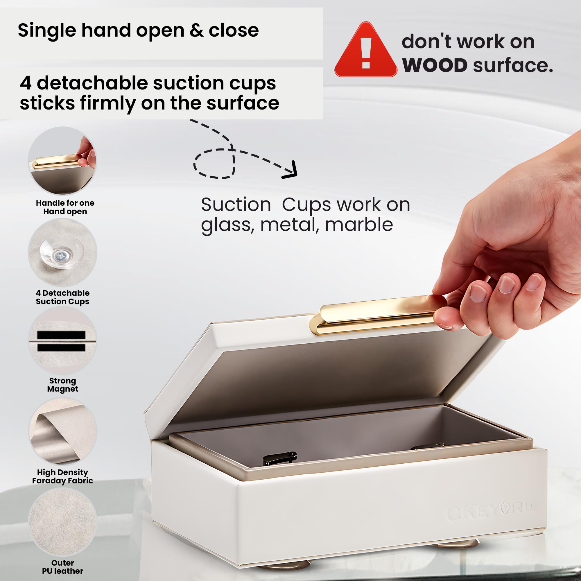CKEYRE storing phone and cards inside to block wireless transmissions