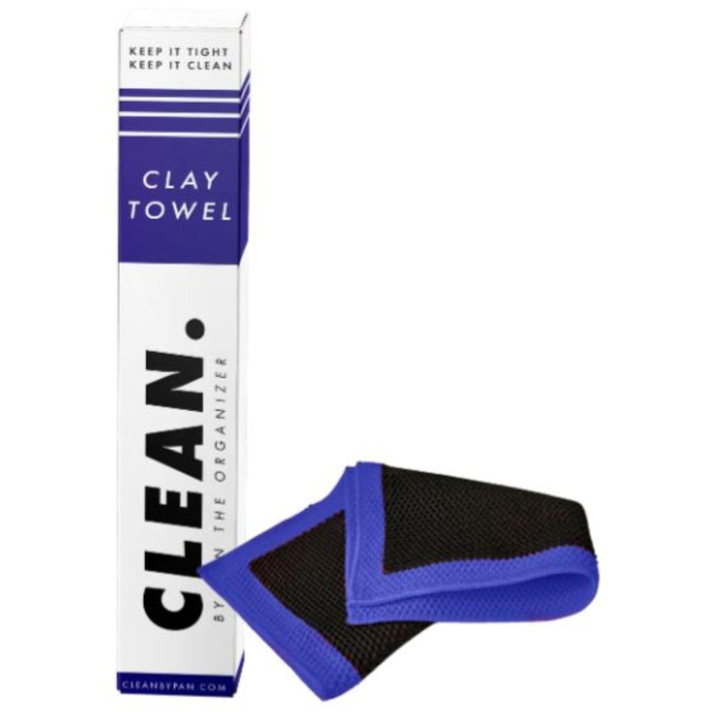 CLEAN. clay towel front view showing full 12x12 size and reusable benefit