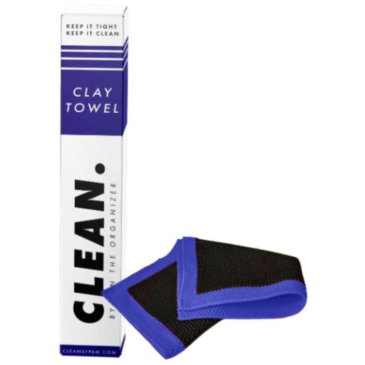 CLEAN. clay towel front view showing full 12x12 size and reusable benefit