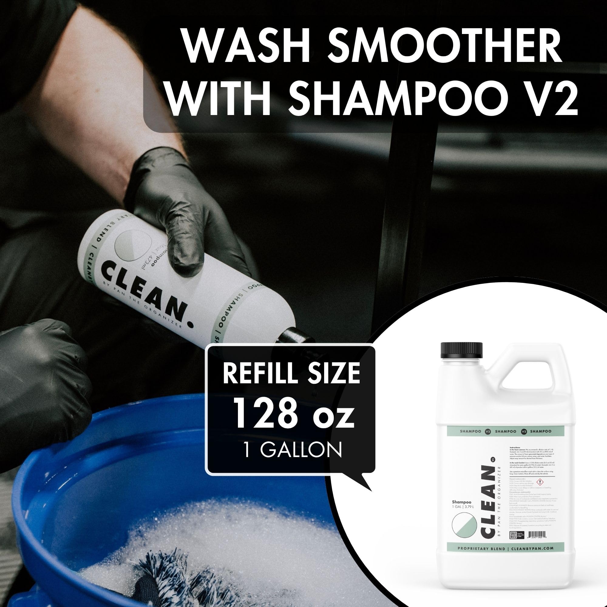 CLEAN. back label close-up with ingredients and usage directions for safe application