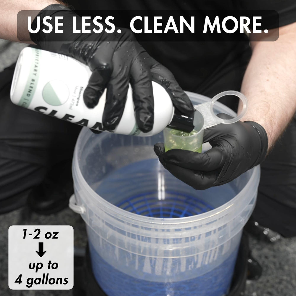 CLEAN. dilution setup showing small measure bottle for clay lube and bug pre-treat