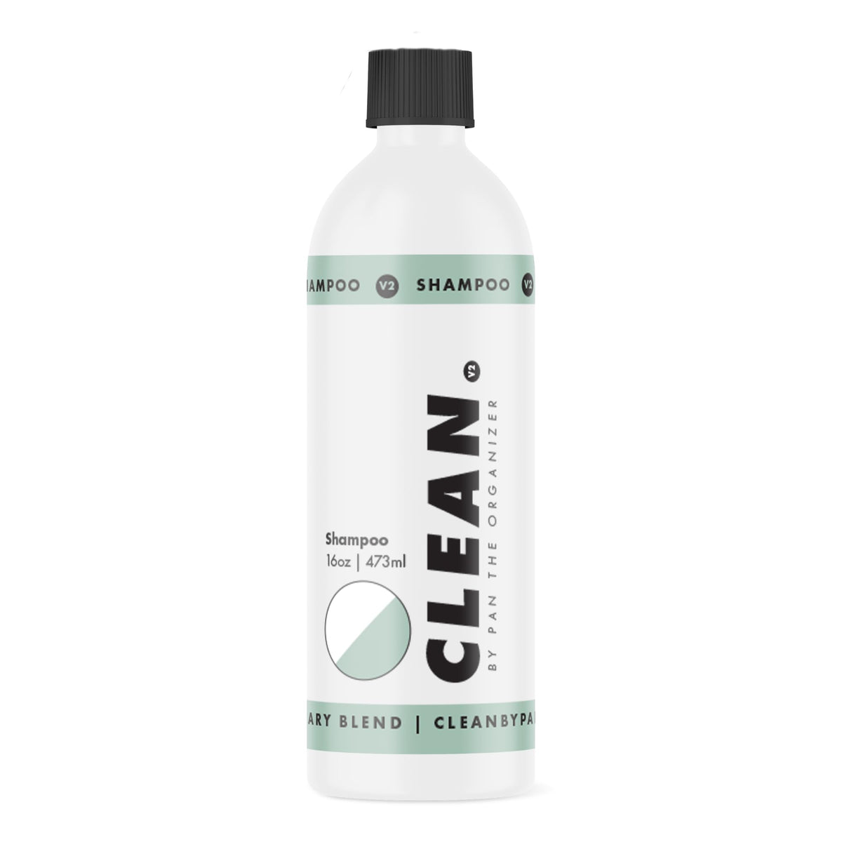 CLEAN. bottle front view showing label and 16oz size, clear branding and benefit