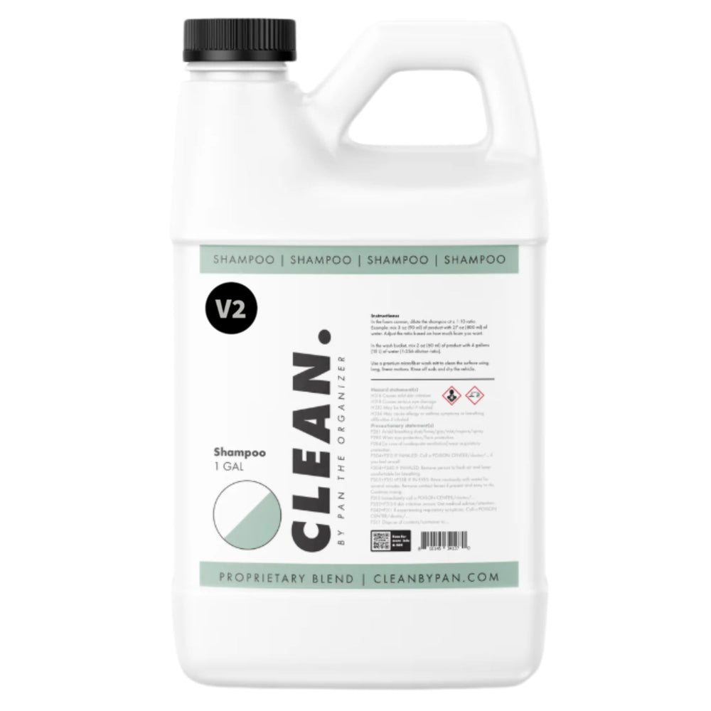 CLEAN. front label view showing 128oz bottle and clear branding, easy identification