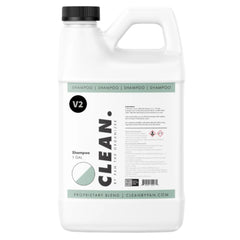 CLEAN. front label view showing 128oz bottle and clear branding, easy identification