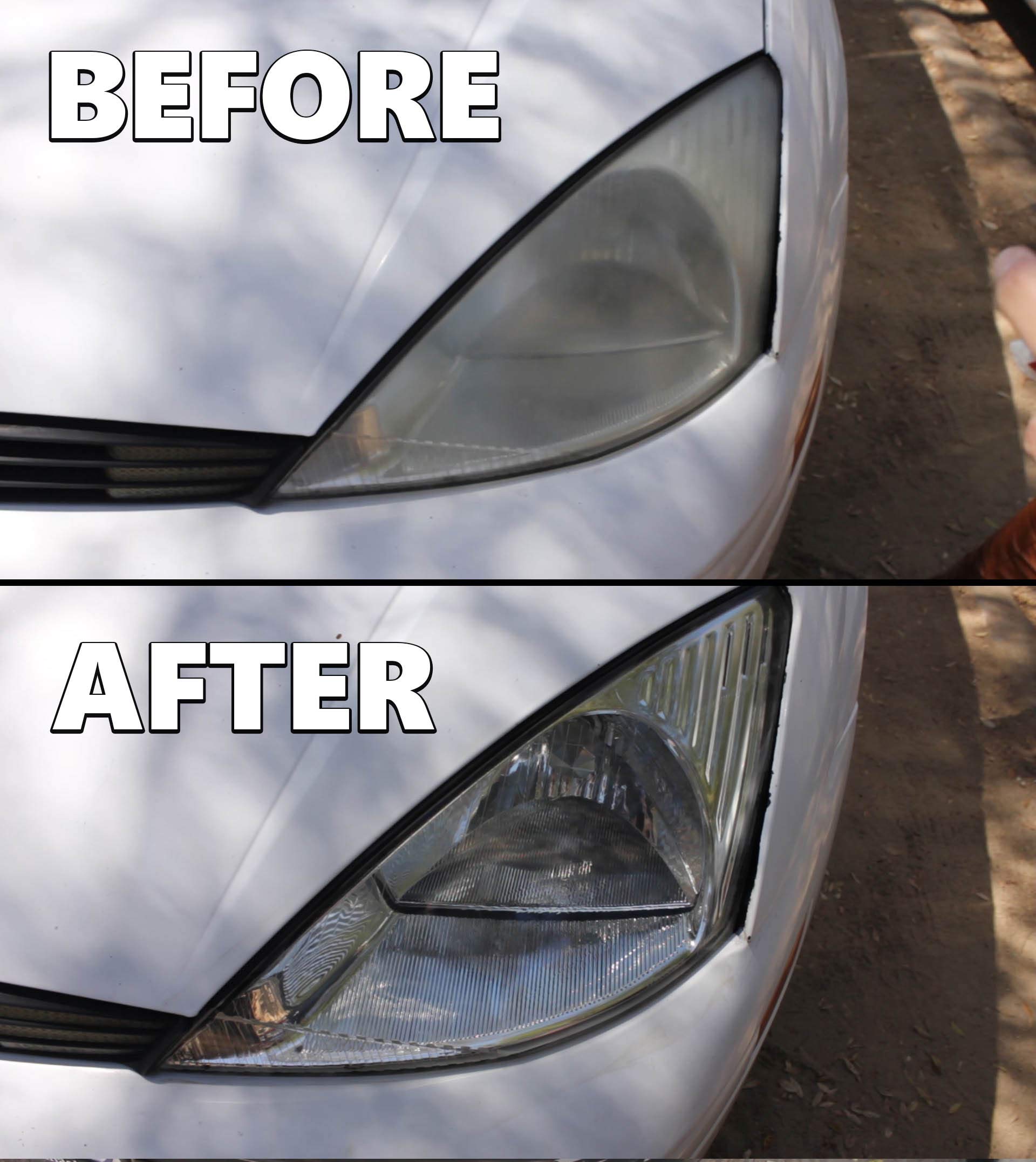 Clear Lights Tech before and after headlight showing clearer beam and improved visibility