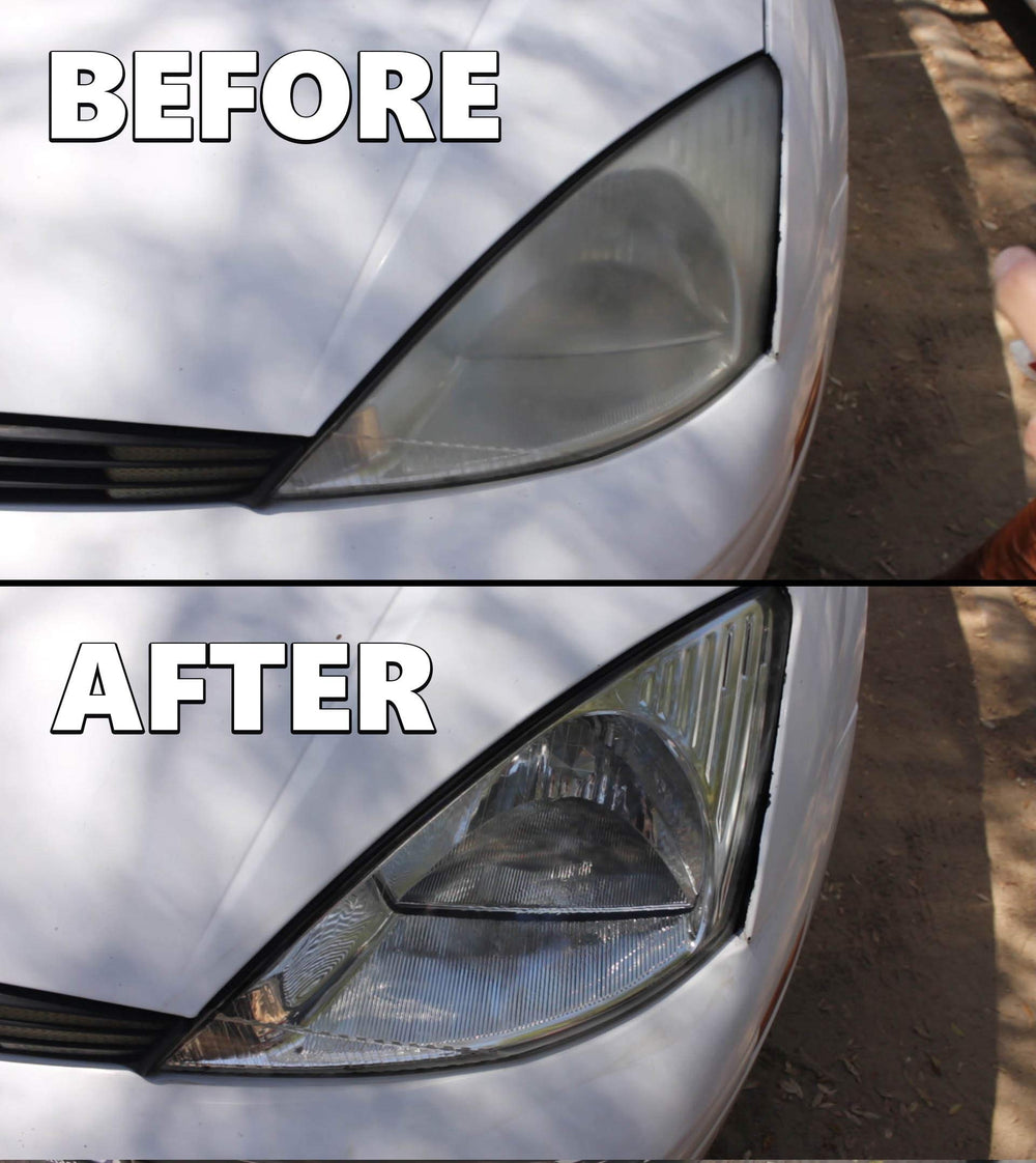 Clear Lights Tech before and after headlight showing clearer beam and improved visibility