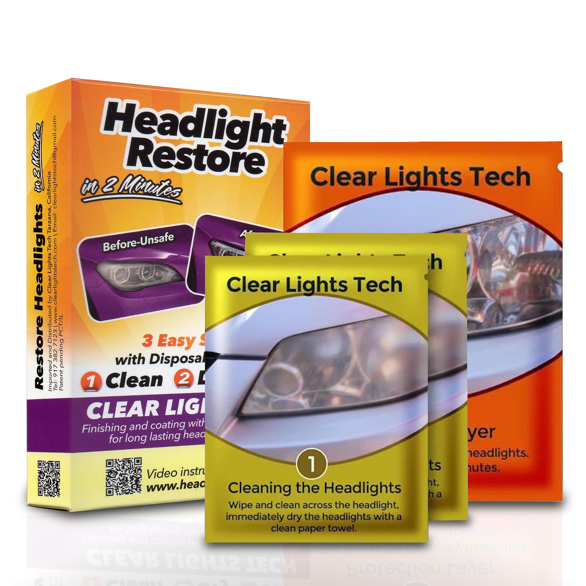 Clear Lights Tech front packaging showing kit and benefit of easy restoration