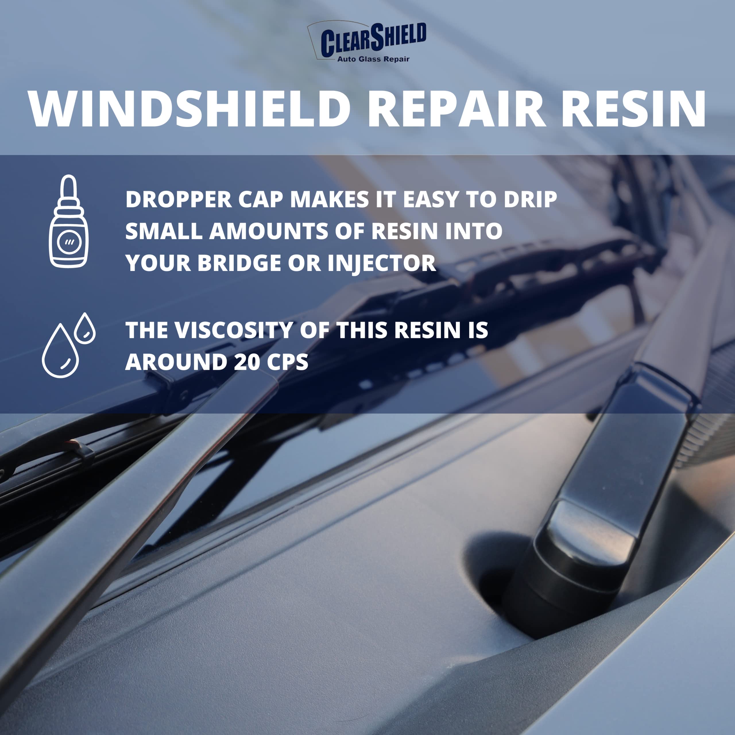 Clearshield resin being applied into a windshield chip for stronger bond