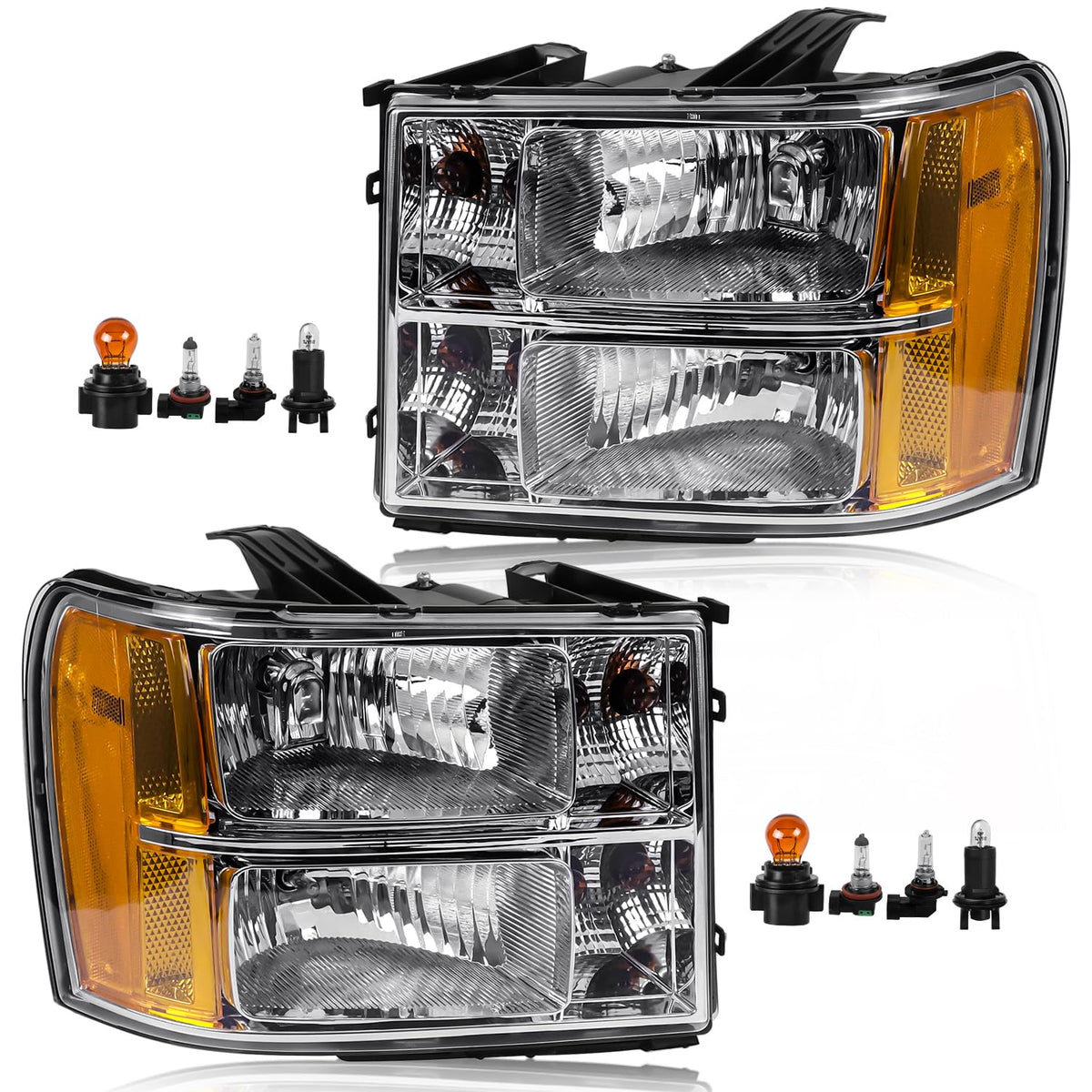 CLERYYE front assembly pair showing chrome housing and clear lens for factory fit