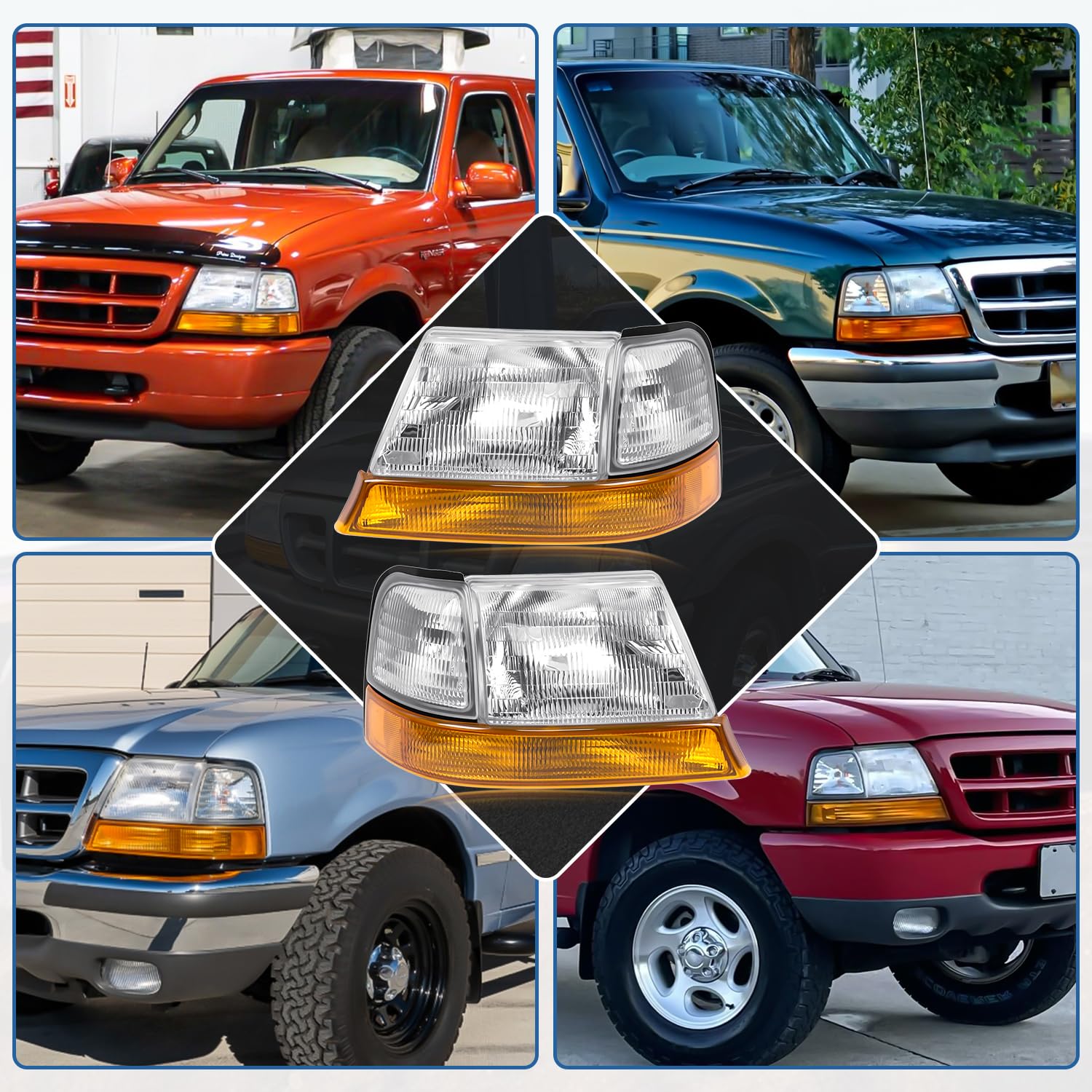 CLERYYE headlights installed on a Ford Ranger showing restored front-end appearance