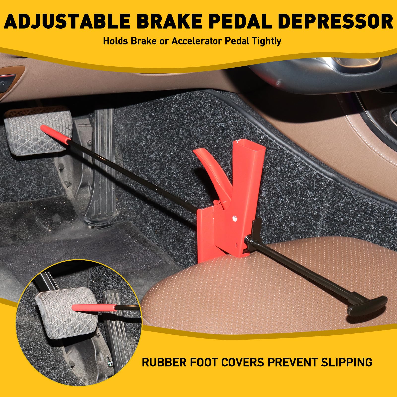 CLLOMAGY in use pressed against pedal and seat enabling hands-free maintenance