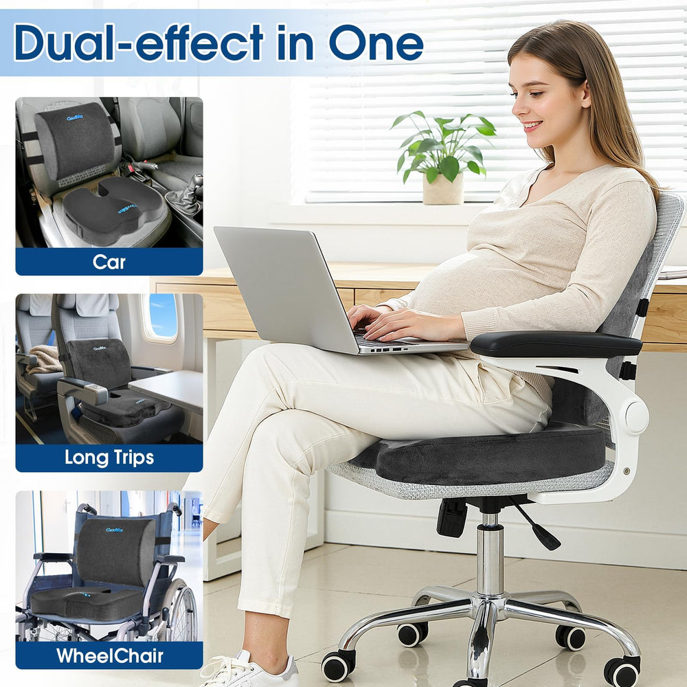 CloudBliss lumbar pillow secured on car seat offering travel support
