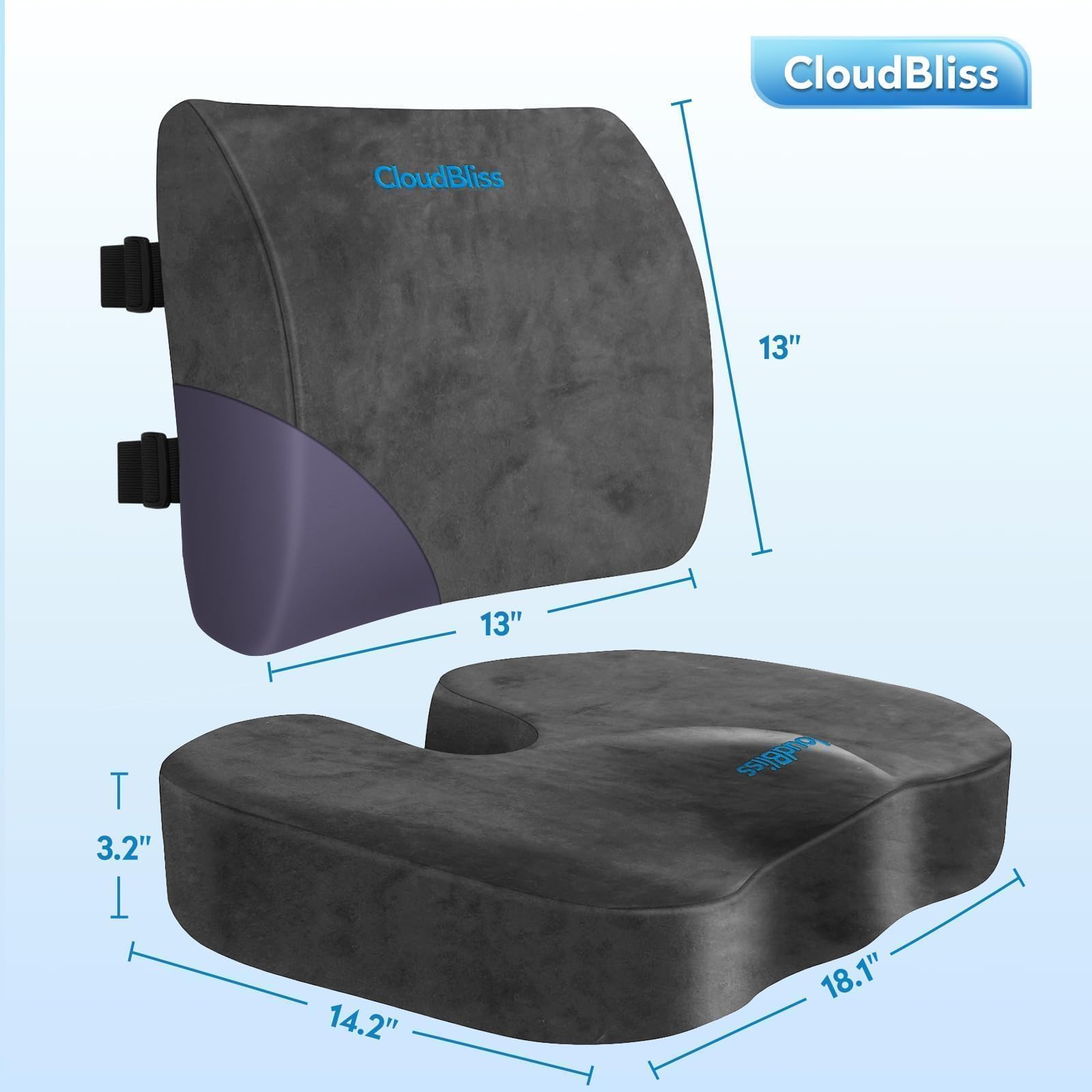 CloudBliss zipper and velvet cover detail for removable washable protection
