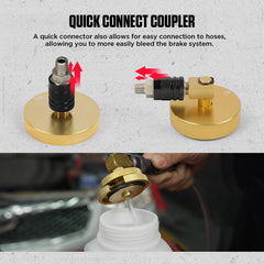 CMTOOL adapter front assembly fitted into a master cylinder enabling secure pressurized bleeding