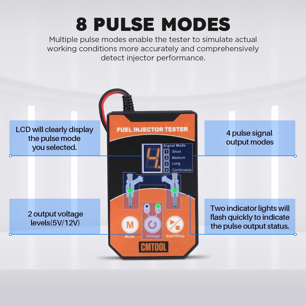 CMTOOL LED indicators and LCD displaying chosen pulse for easy confirmation