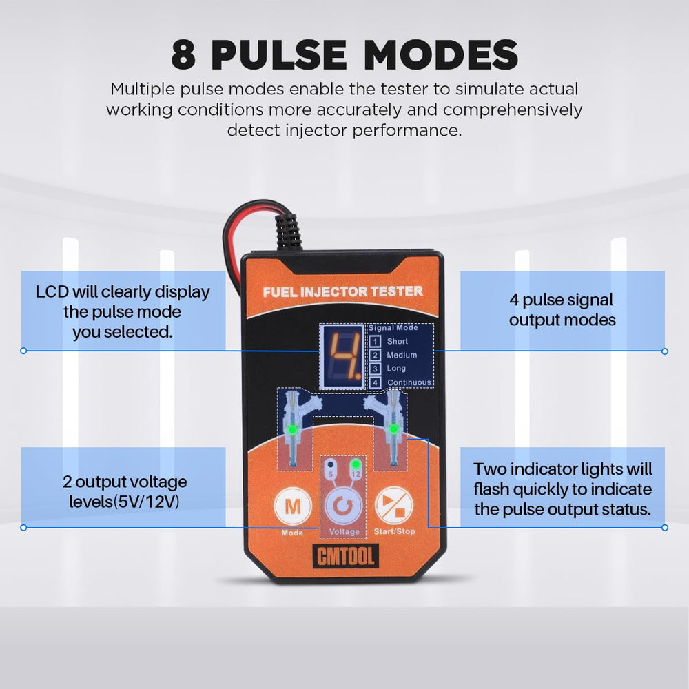 CMTOOL LED indicators and LCD displaying chosen pulse for easy confirmation