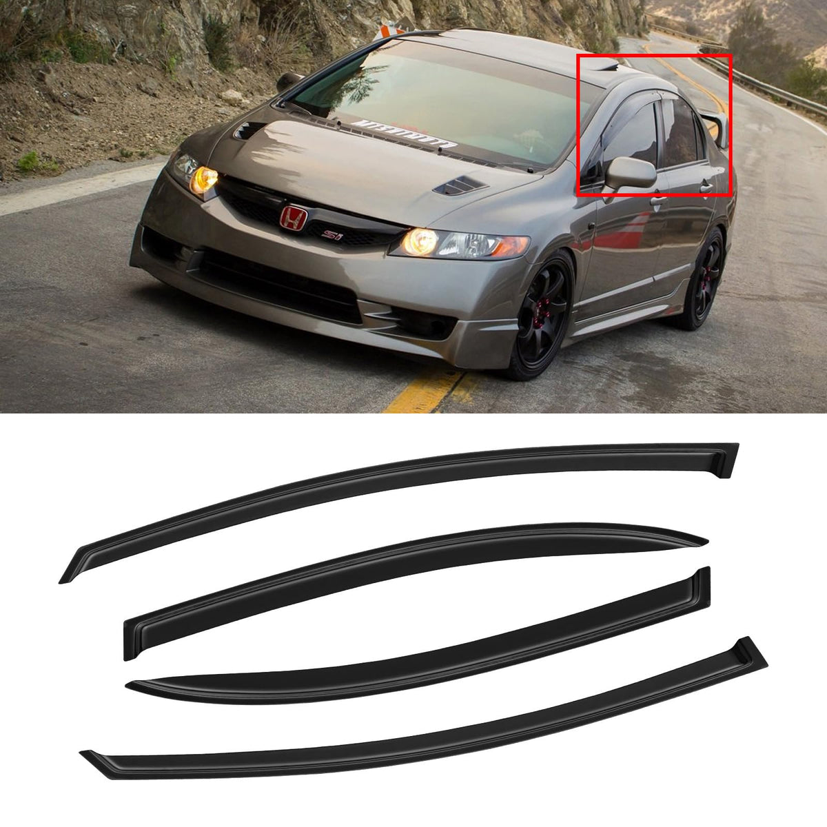 CMVT Auto front passenger visor installed showing sleek fit and weather protection