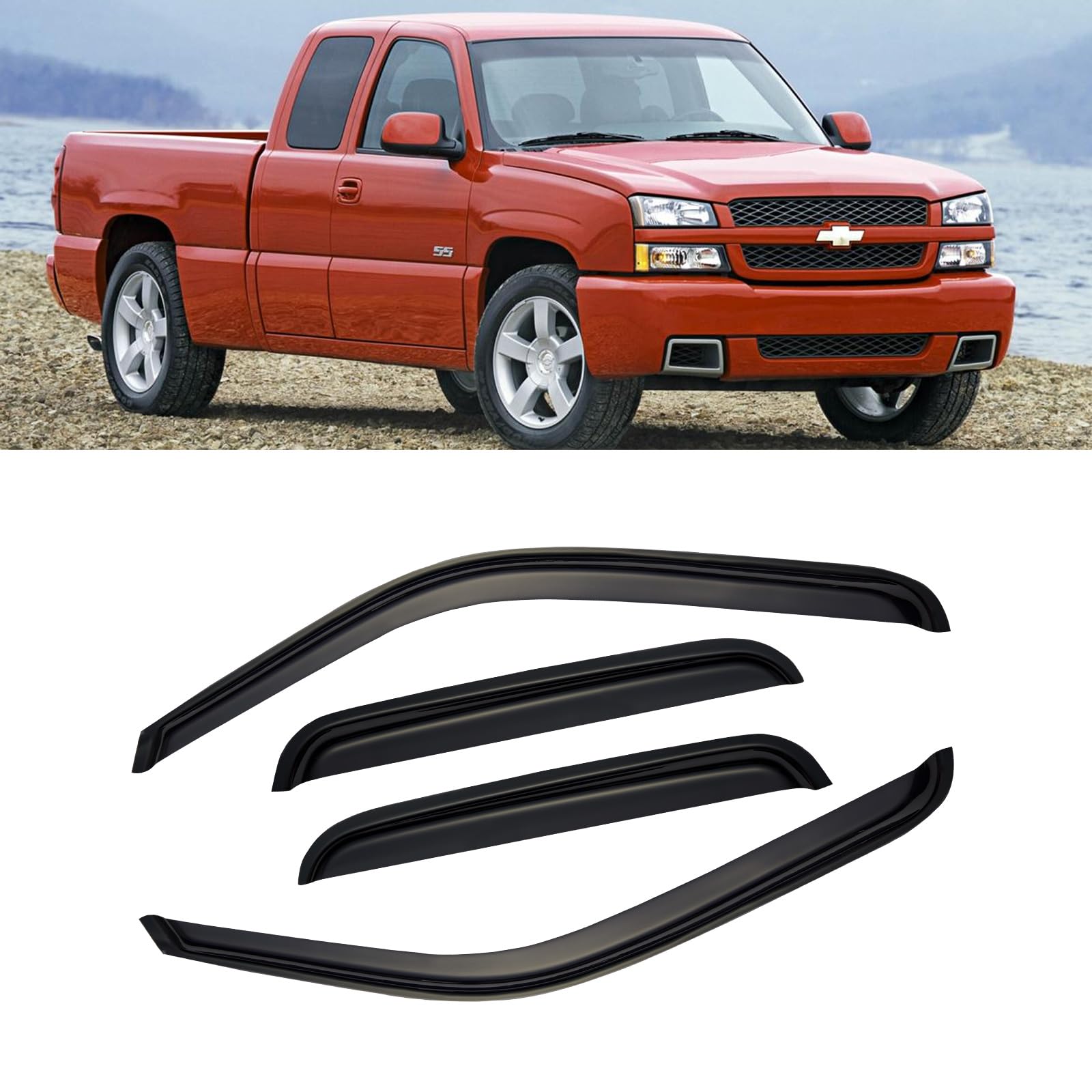 CMVT Auto visor on Silverado in outdoor setting showing improved comfort and style