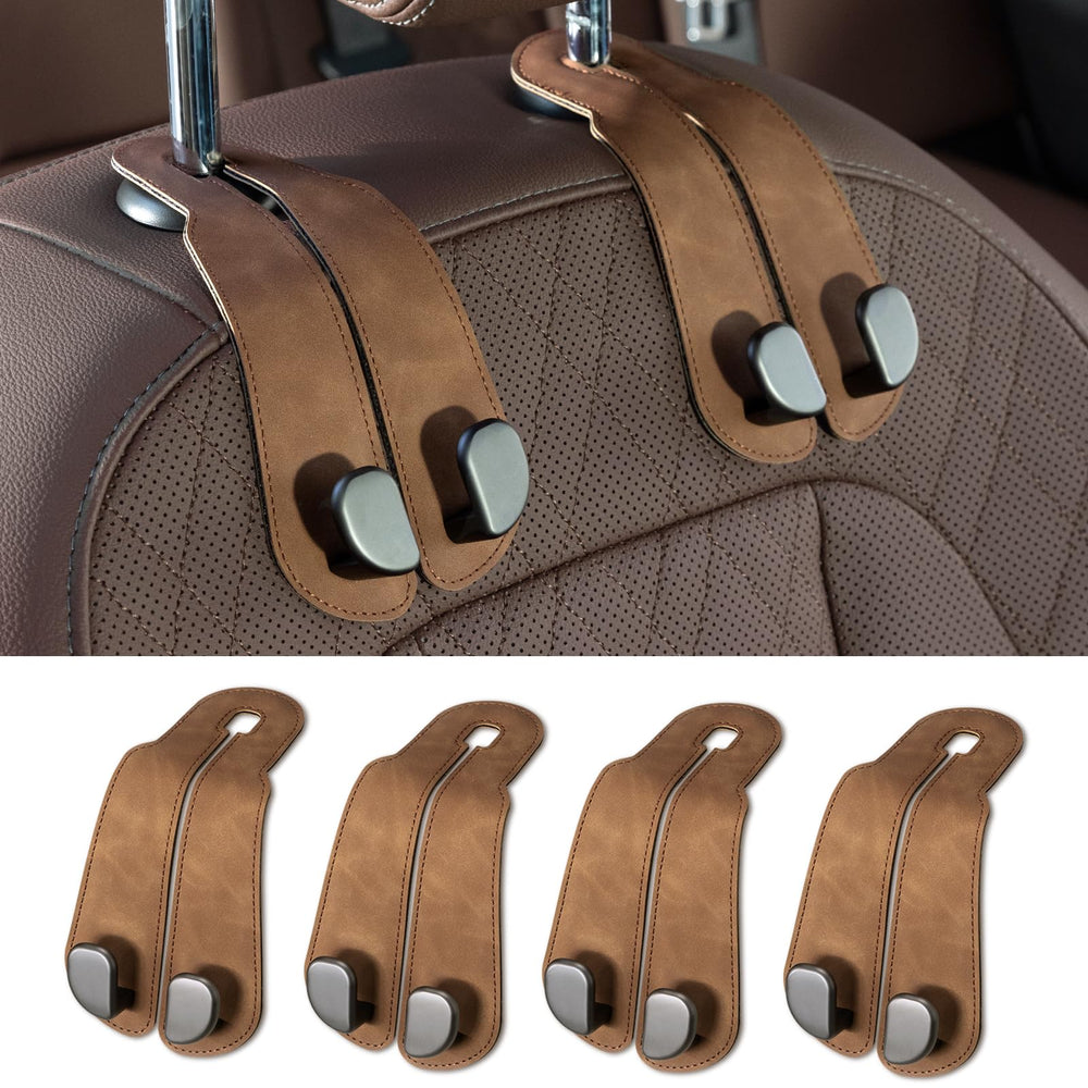 CoBak front packaging showing four brown stitched leather car hooks and neat presentation