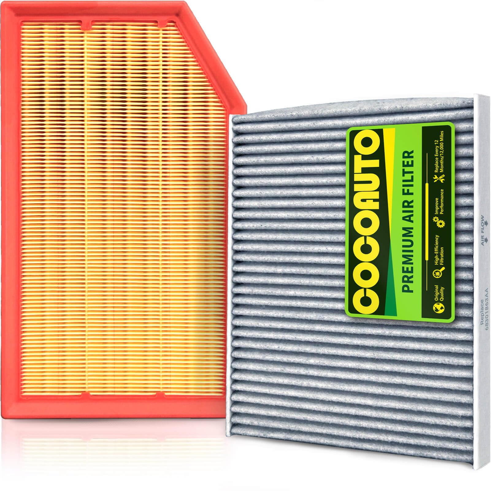 COCOAUTO front packaging showing both filters and included labels for quick identification and convenience