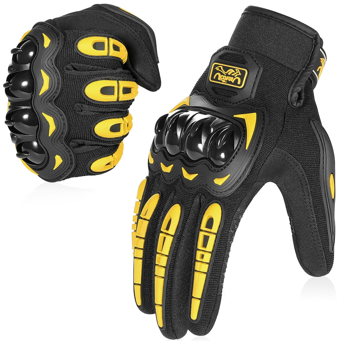 COFIT yellow glove front view showing fit and design for comfortable riding