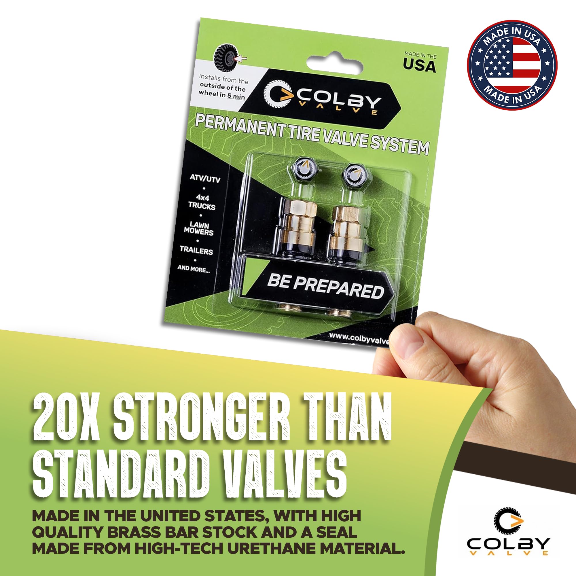 Colby Valve installed in wheel exterior demonstrating quick outside-the-wheel installation