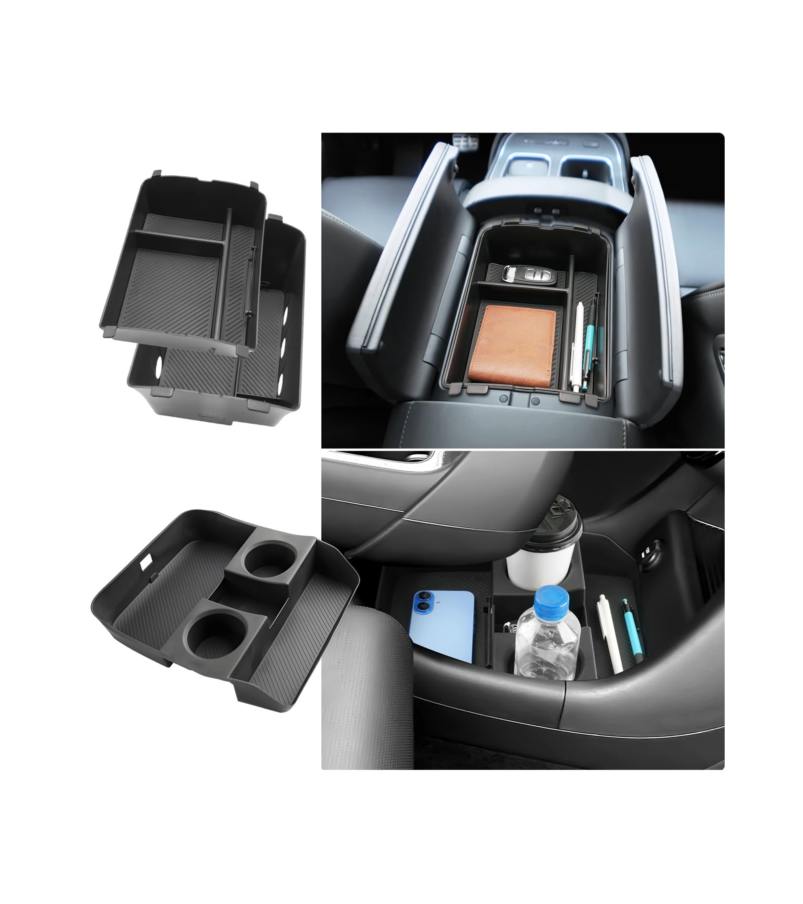 Coleya front view of console organizer set showing neat fit and durable finish