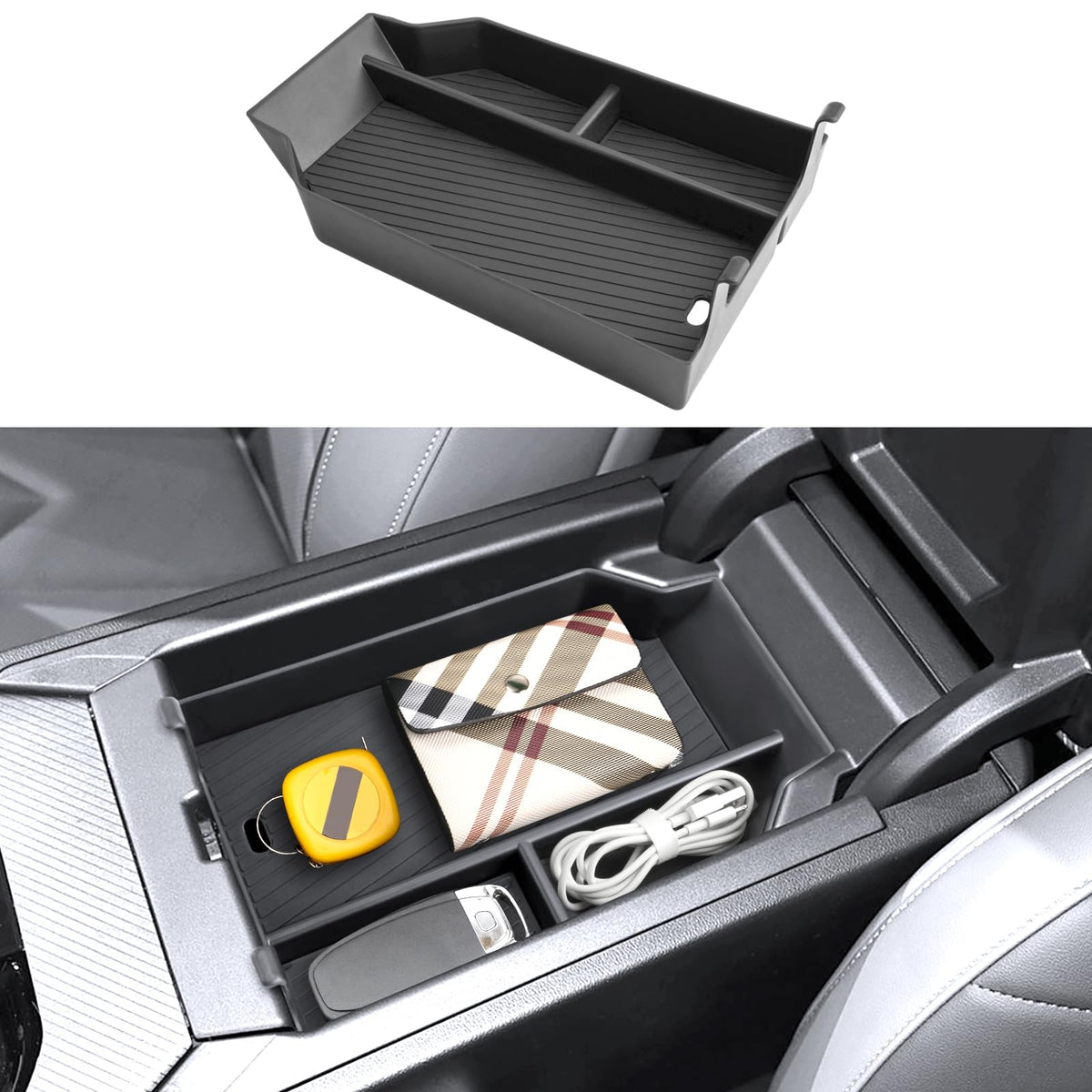 Coleya front view of console insert showing tidy compartment benefit