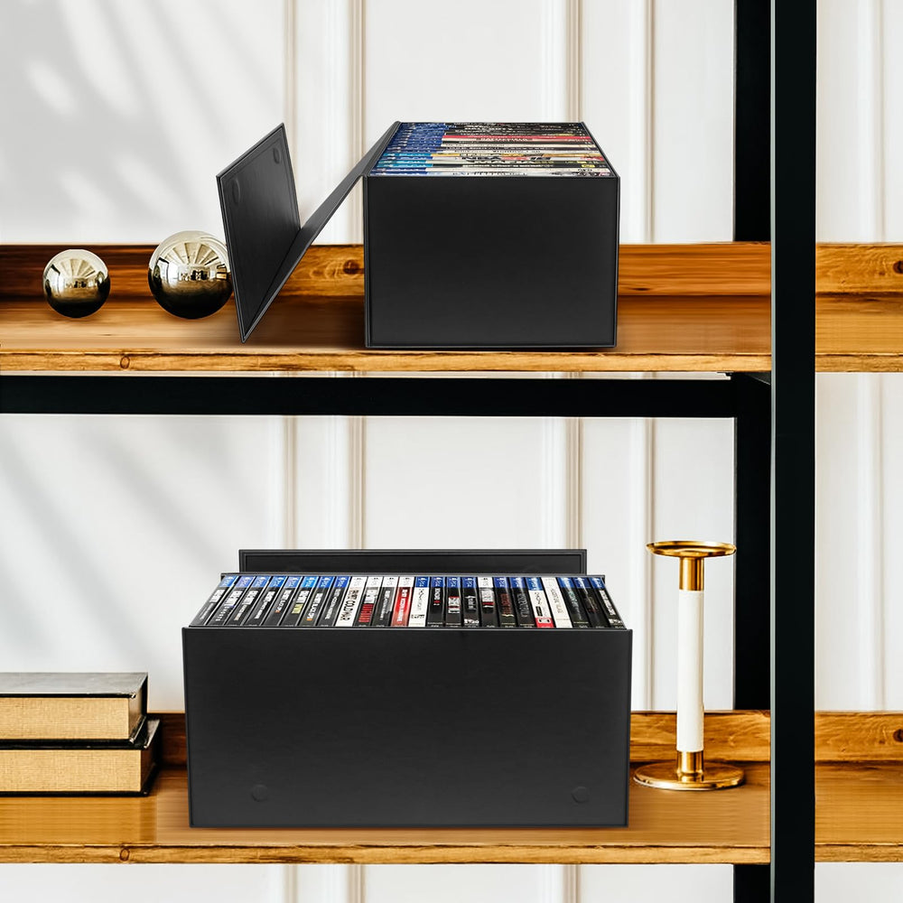 CollectHall boxes on living room shelf adding tidy, elegant storage