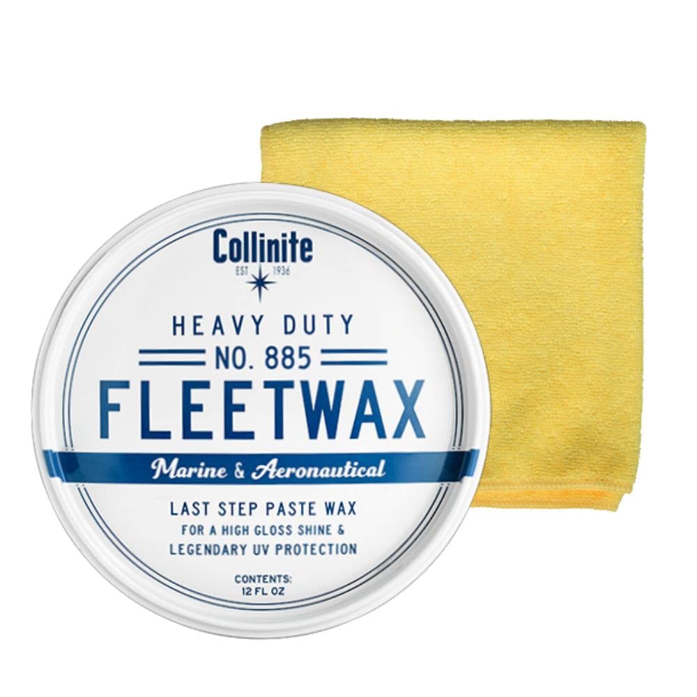 Collinite 885 front can and towel showing kit and clear use instructions benefit