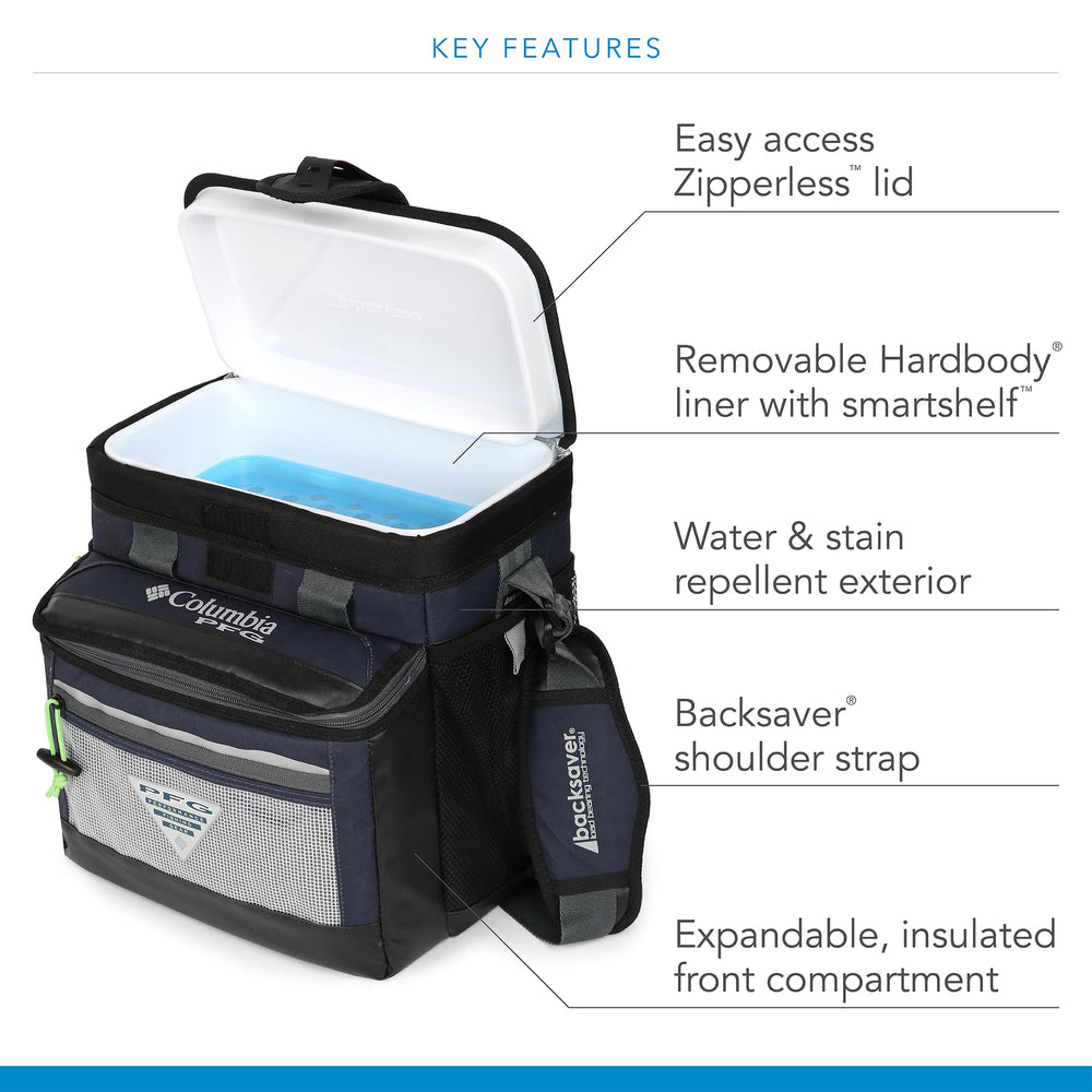 Columbia PFG cooler HardBody liner close-up showing leak-proof easy-clean surface