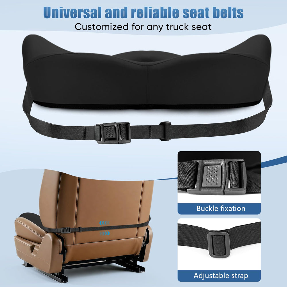 Comphekept cushion installed in car driver seat improving posture on long drives