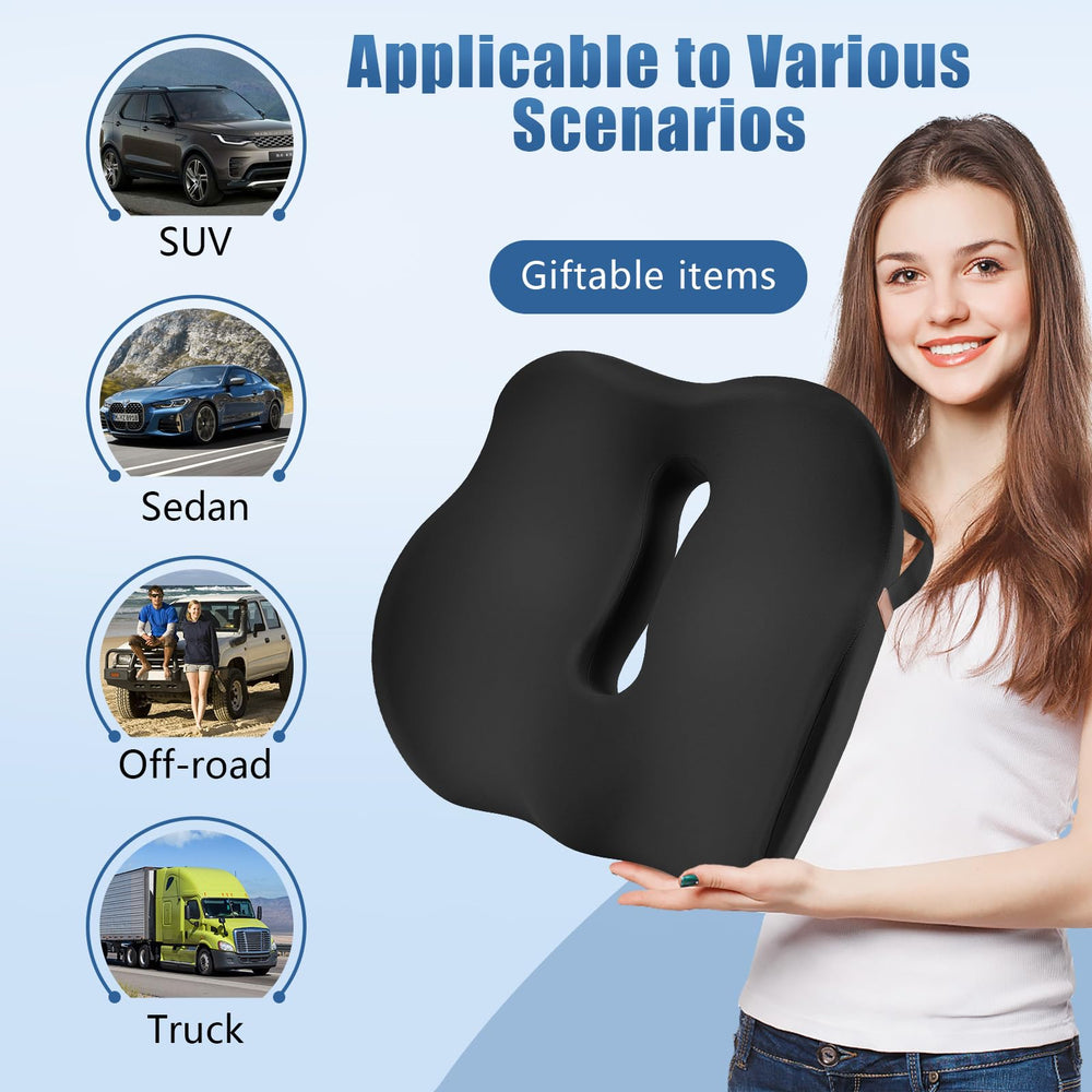Comphekept lifestyle image of driver using cushion on a road trip for comfort