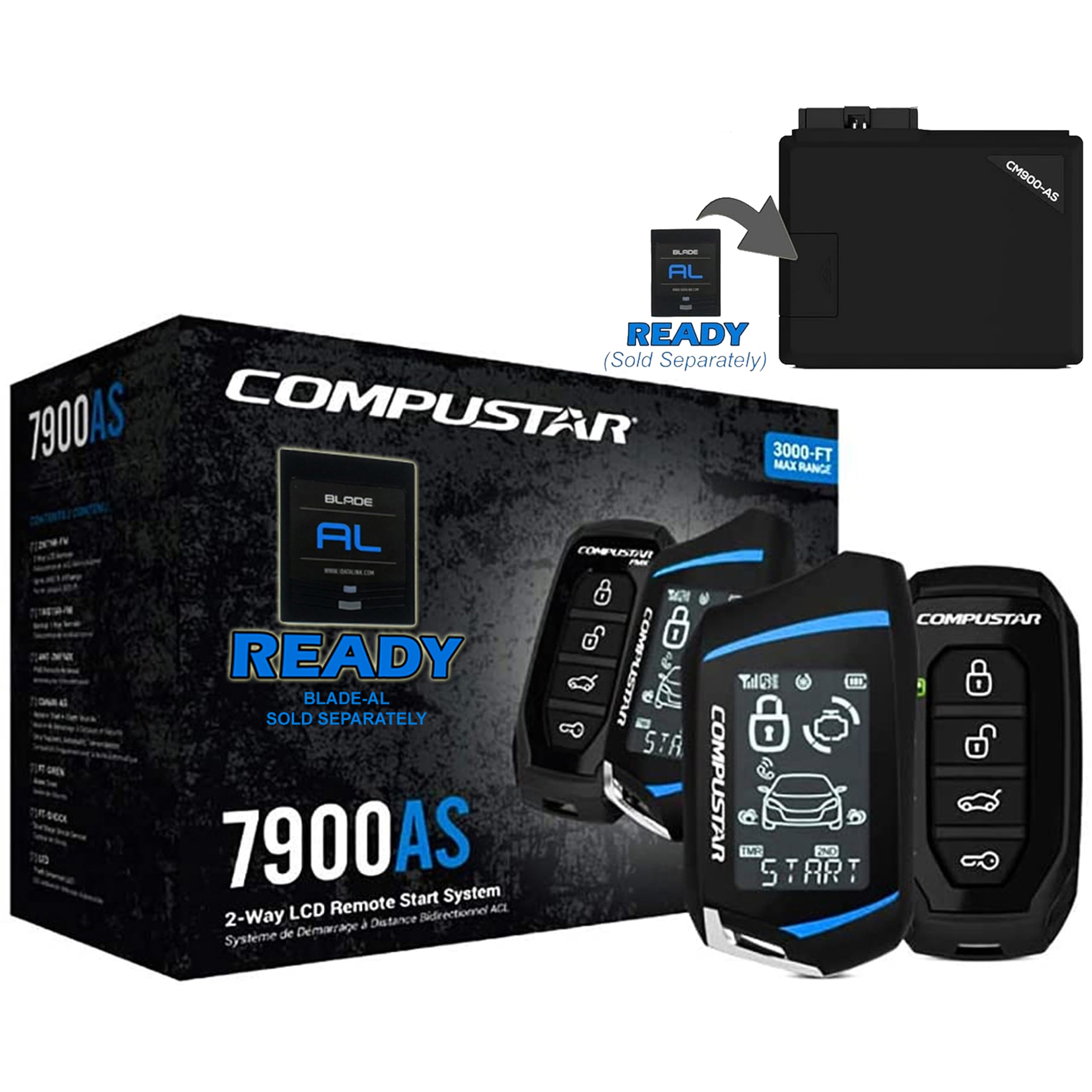 Compustar CS7900-AS front package showing included components for quick identification and convenience