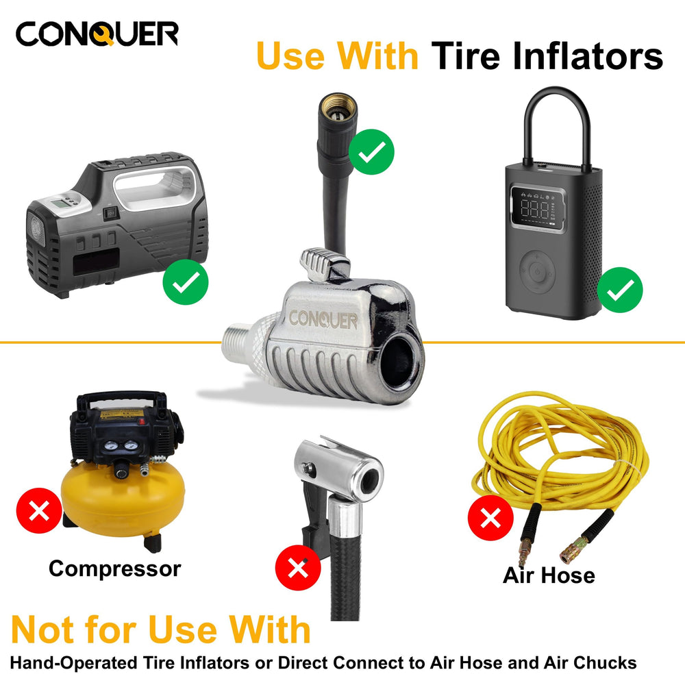 CONQUER attached to air hose demonstrating durable workshop connection