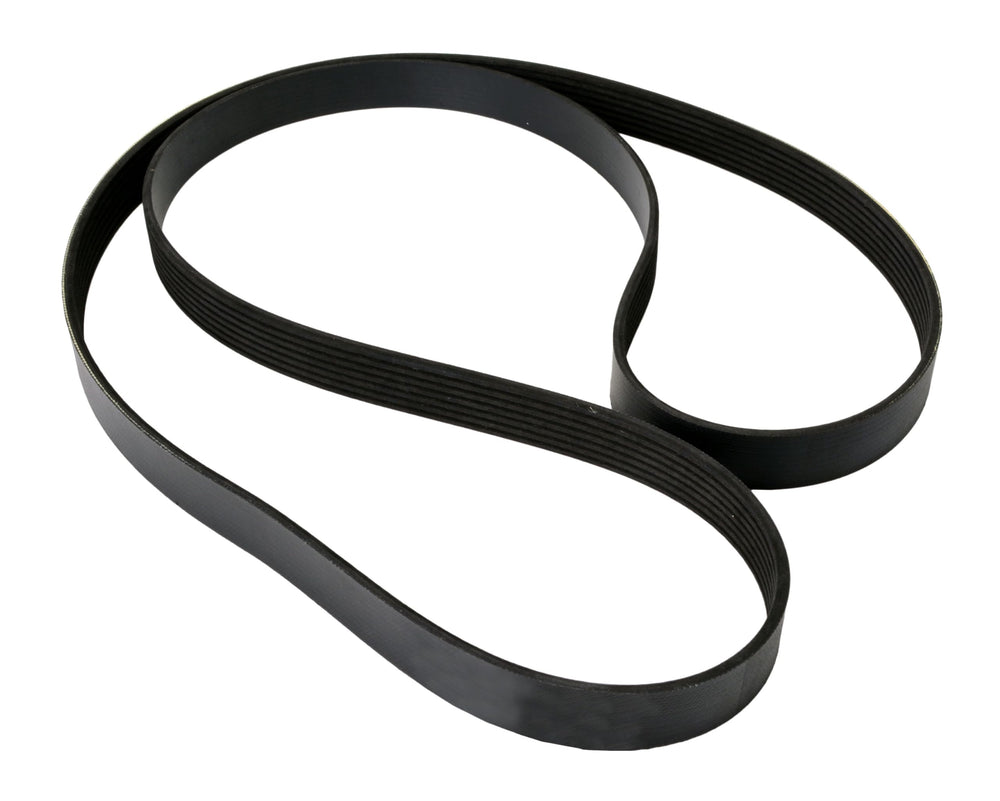 Continental serpentine belt beside tape measure showing 83.4 inch length accuracy