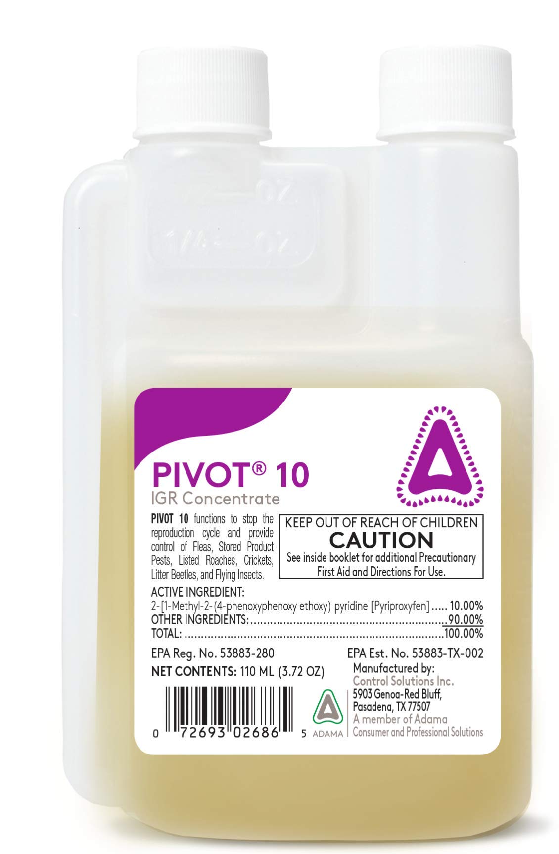 Control Solutions Pivot 10 front bottle view showing label and compact size for easy storage