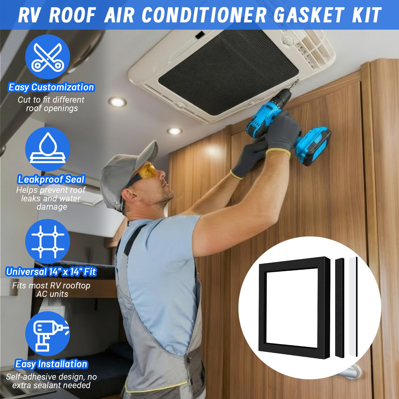 Convivium gasket installed on RV rooftop demonstrating leak protection benefit