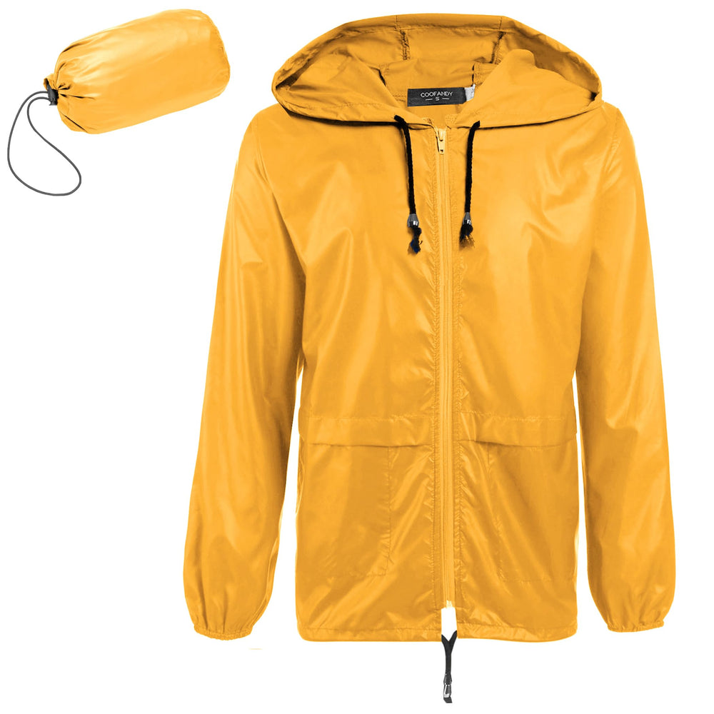 COOFANDY front view of hooded raincoat showing full coverage and practical design