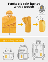 COOFANDY raincoat folded in carry pouch illustrating compact, travel-ready convenience